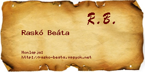 Raskó Beáta névjegykártya